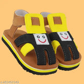 Brown Eva Chu Chu sound sandal booties for baby boys and girls (12-18 months), featuring yellow and black printed net design with anti-slip sole and Velcro closure